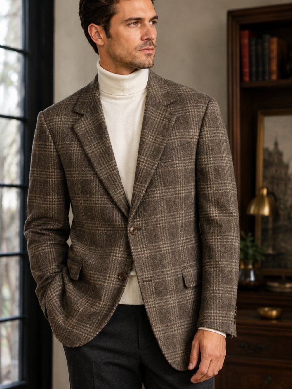 Neiman Marcus Calvin Klein Wool Alpaca Sport Coat Plaid Blazer Mens 44R Classic